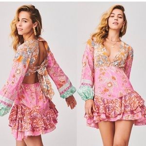 HEMANT AND NANDITA Sidra Ruffle Short Dress in Pink XL